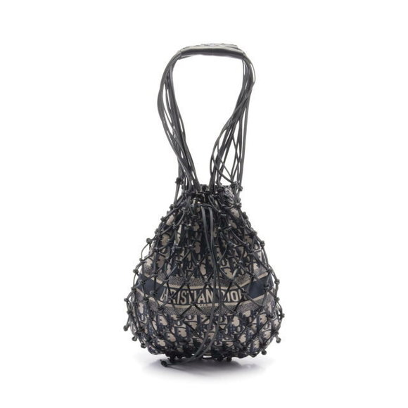 Dior Oblique Handbag Leather Navy Blue Gray - Picture 1 of 5